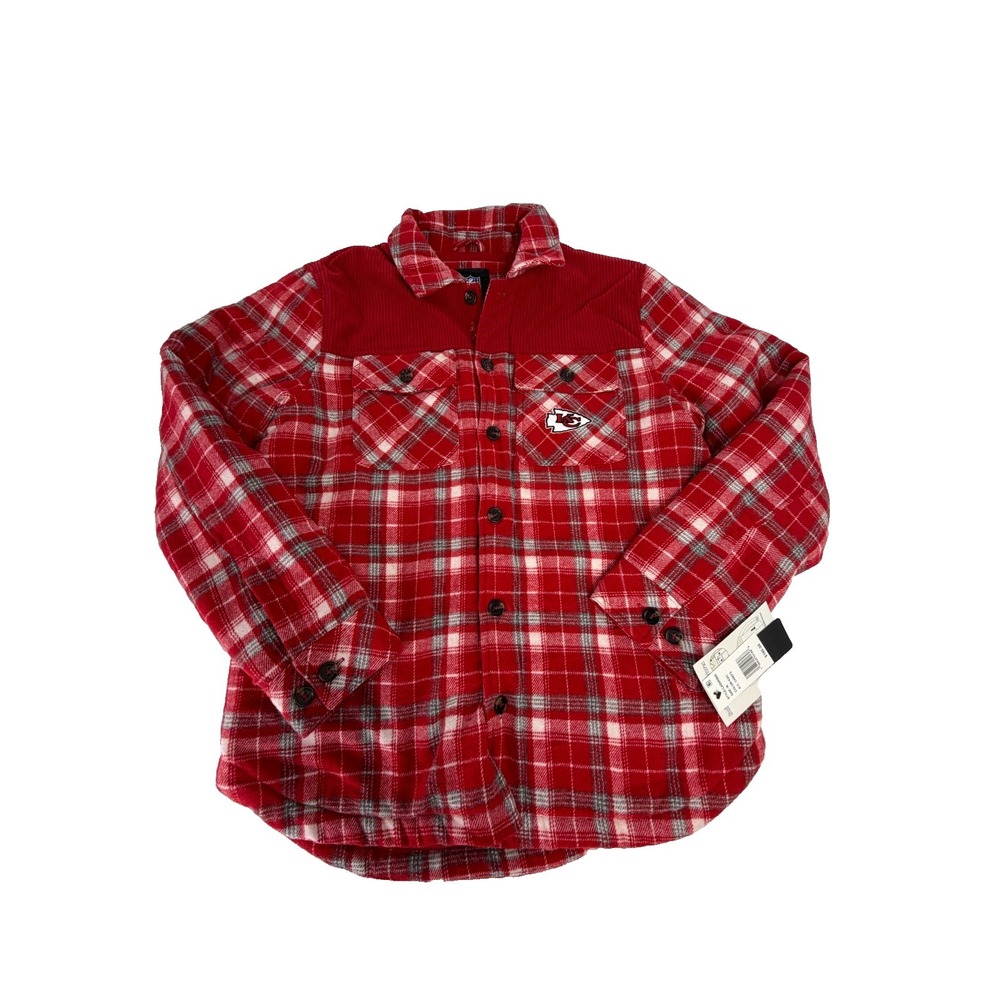 Kansas City Chiefs G-III Mens Red Plaid Black Shirt‎ Jacket Size Medium M NWT